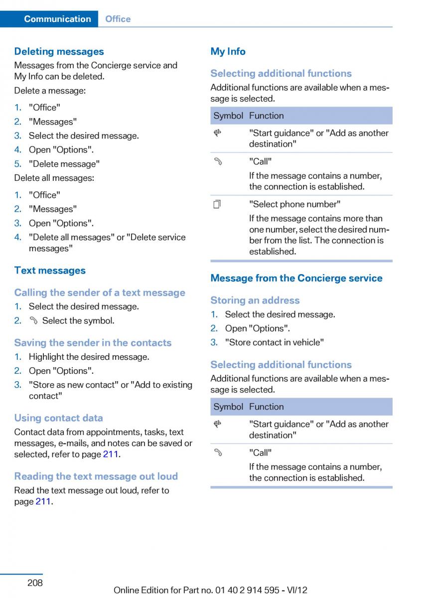 BMW X1 E84 owners manual / page 208