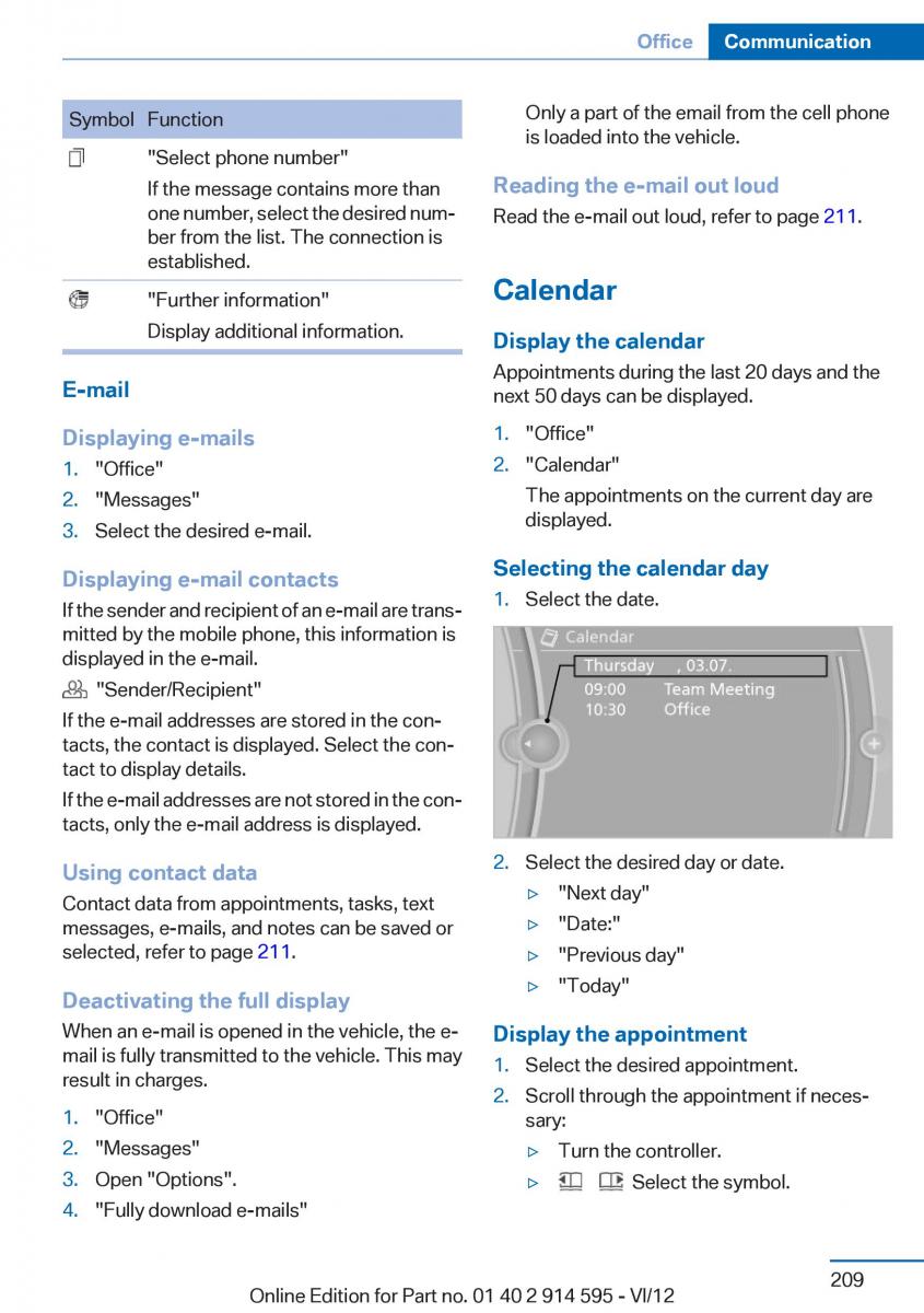 BMW X1 E84 owners manual / page 209