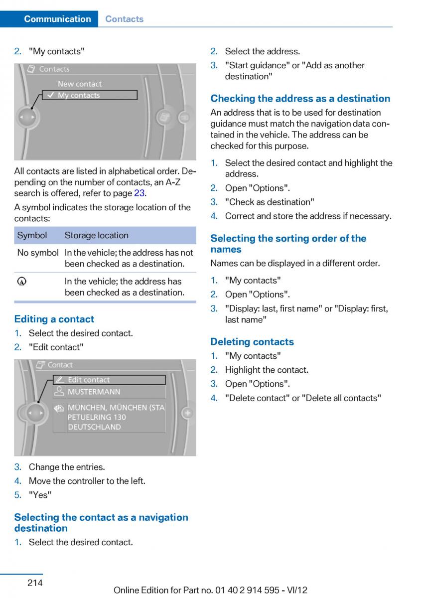 BMW X1 E84 owners manual / page 214