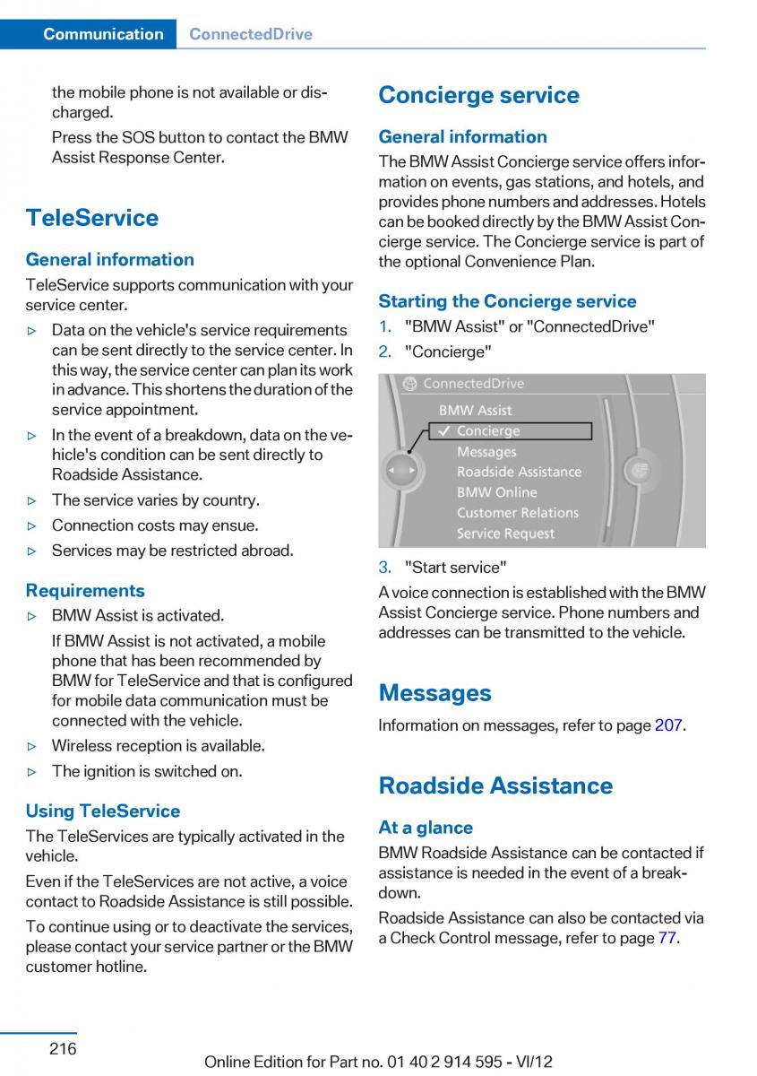 BMW X1 E84 owners manual / page 216