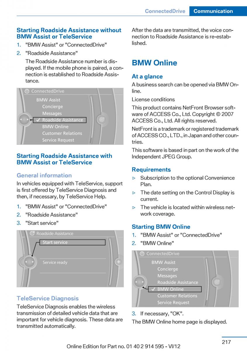 BMW X1 E84 owners manual / page 217