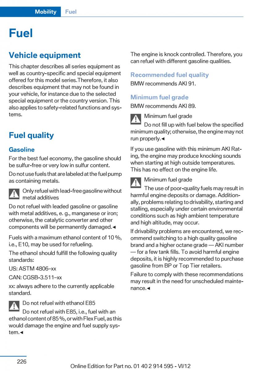 BMW X1 E84 owners manual / page 226