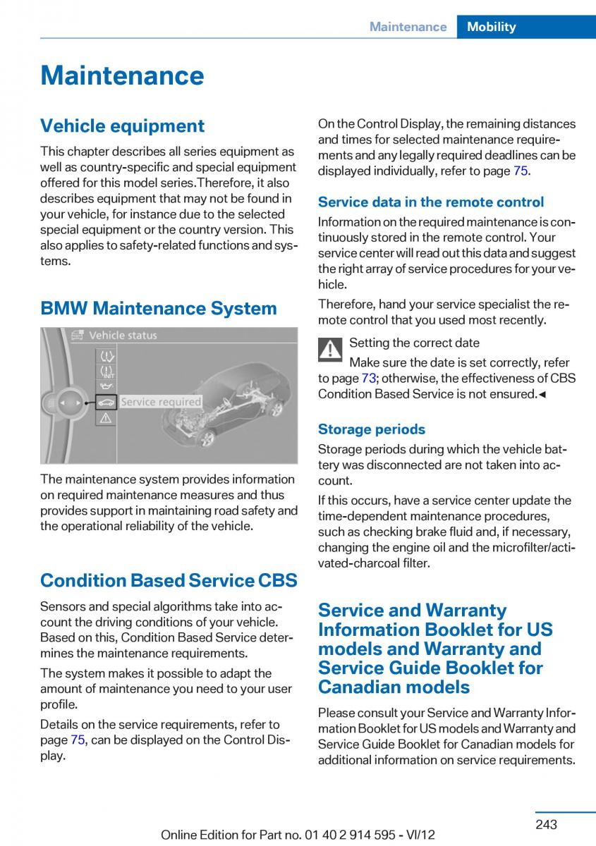 BMW X1 E84 owners manual / page 243