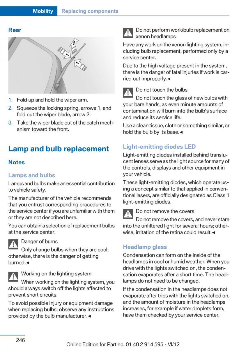 BMW X1 E84 owners manual / page 246