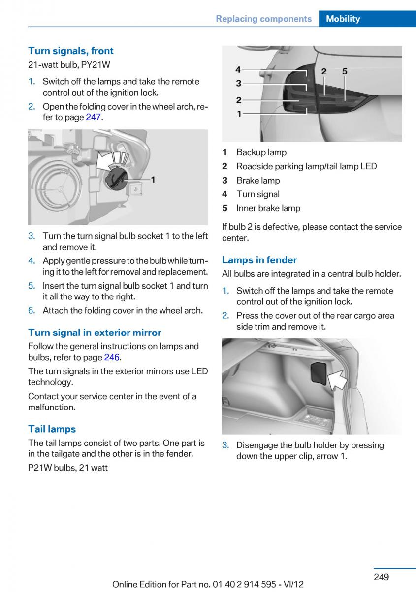 BMW X1 E84 owners manual / page 249