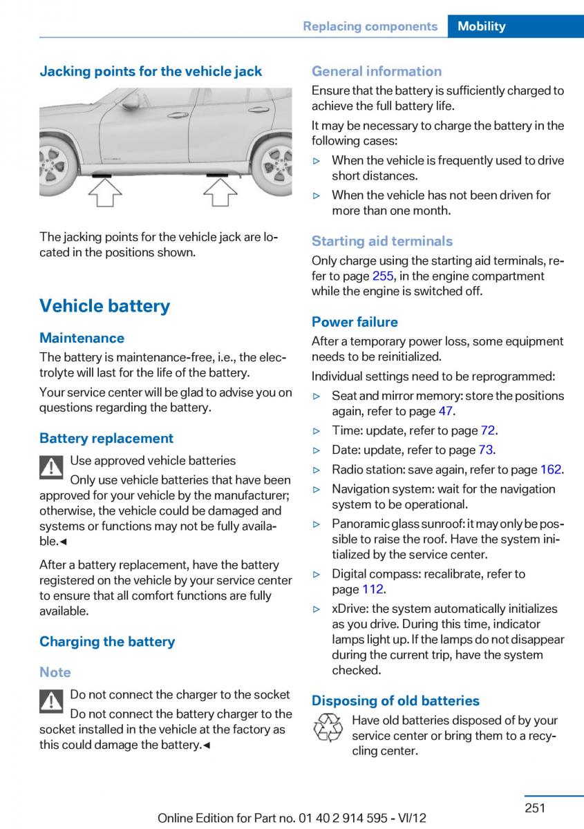 BMW X1 E84 owners manual / page 251