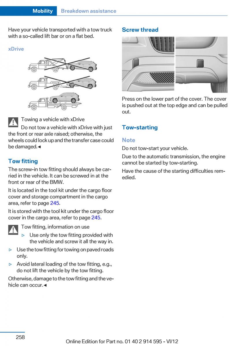 BMW X1 E84 owners manual / page 258