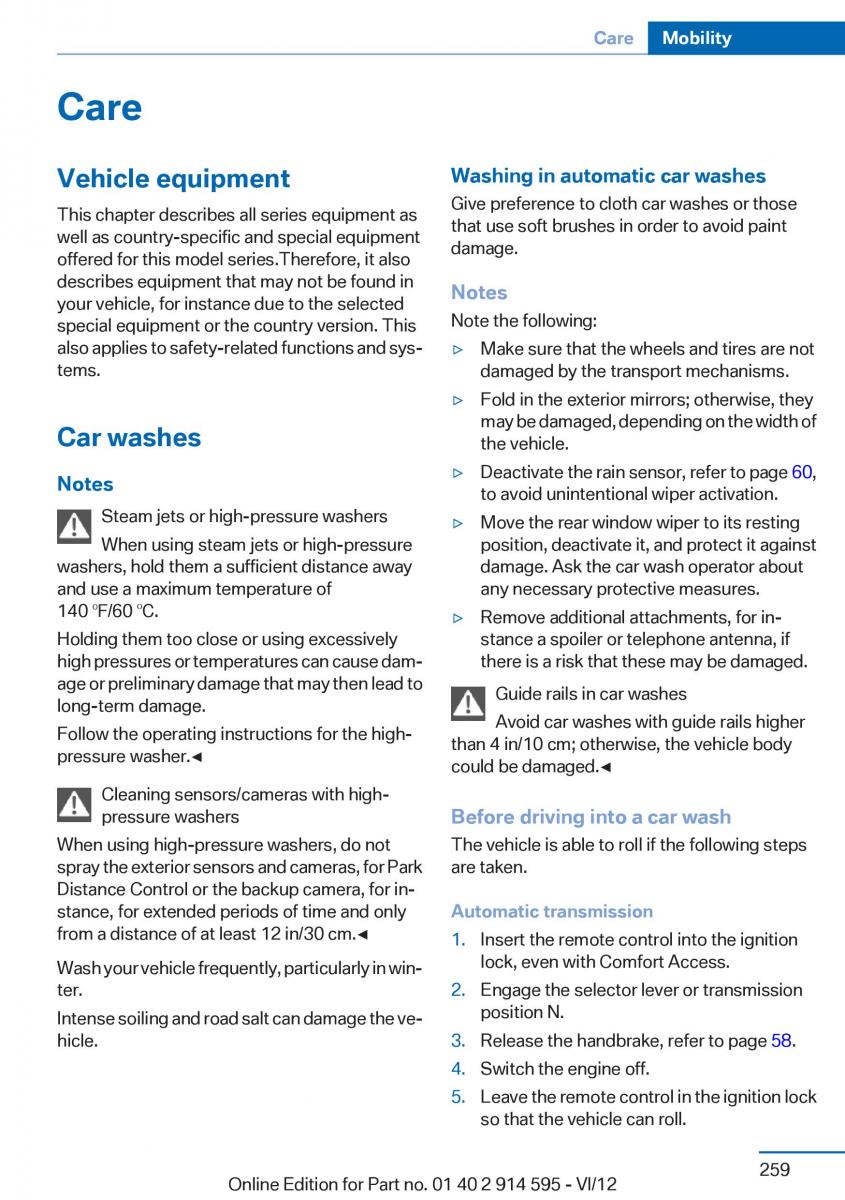 BMW X1 E84 owners manual / page 259