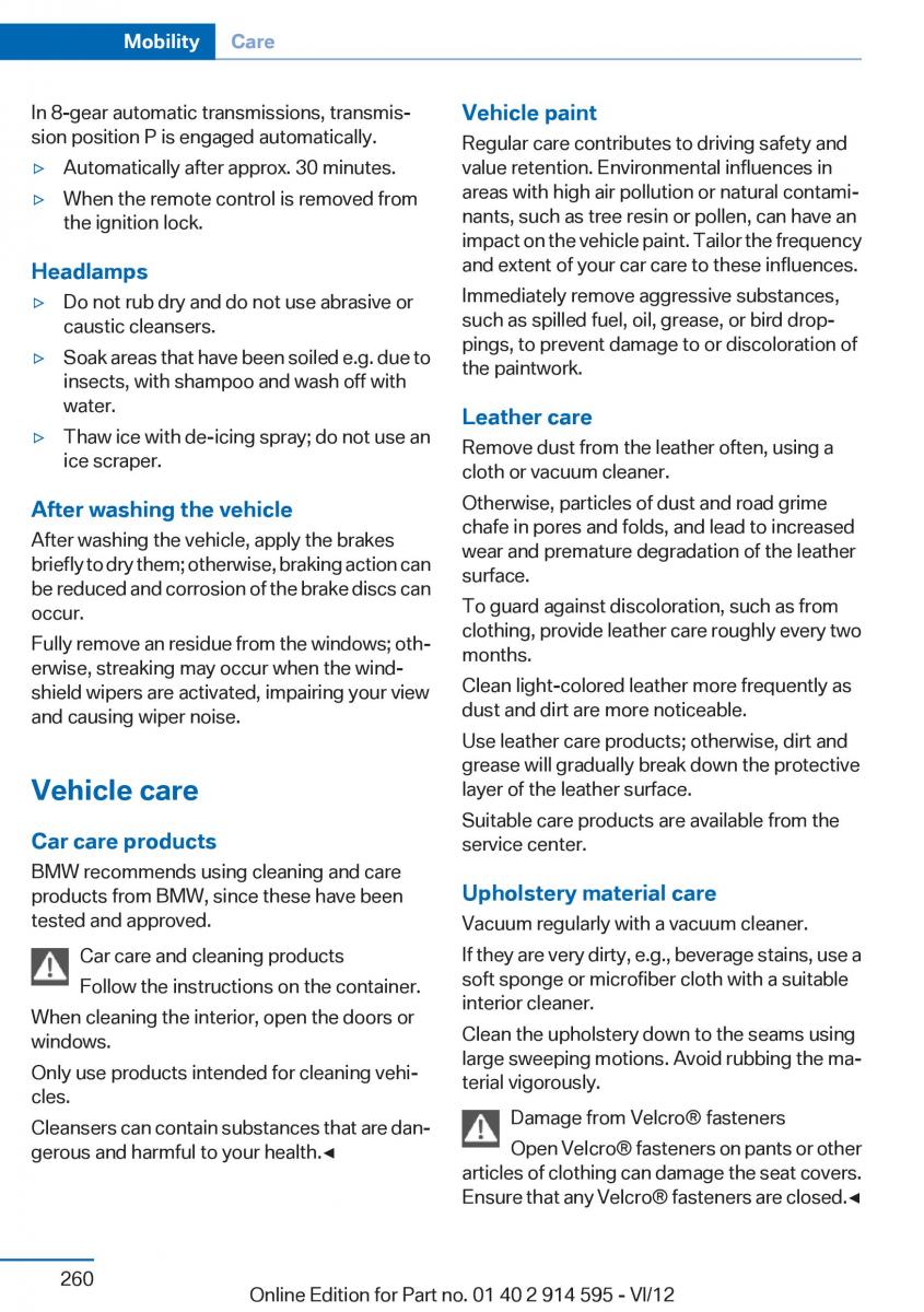 BMW X1 E84 owners manual / page 260