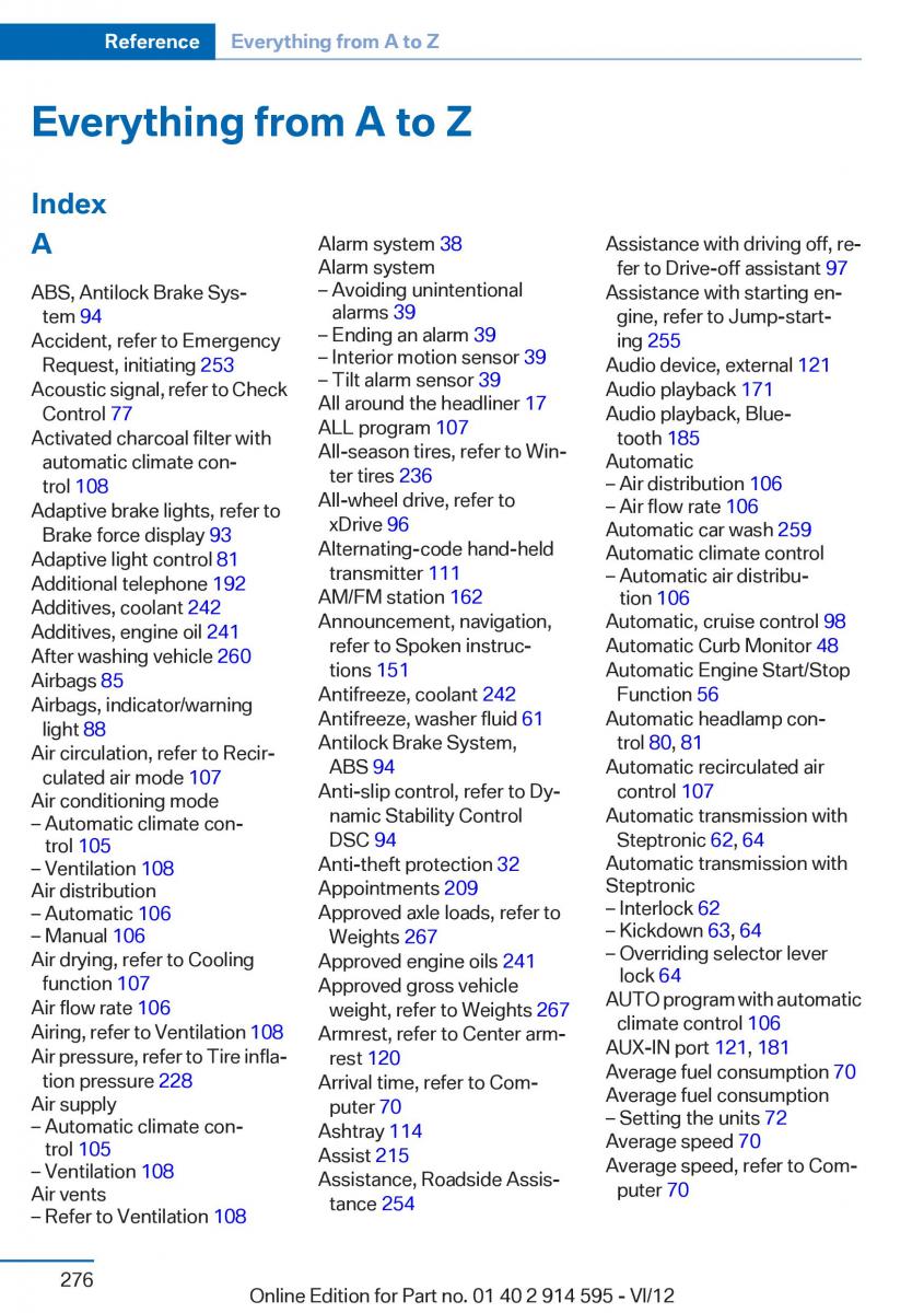 BMW X1 E84 owners manual / page 276