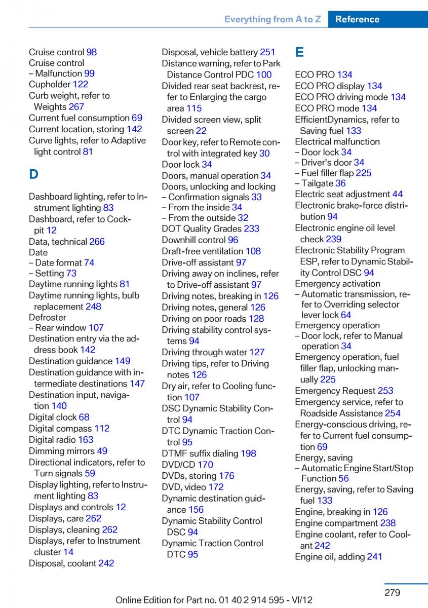 BMW X1 E84 owners manual / page 279