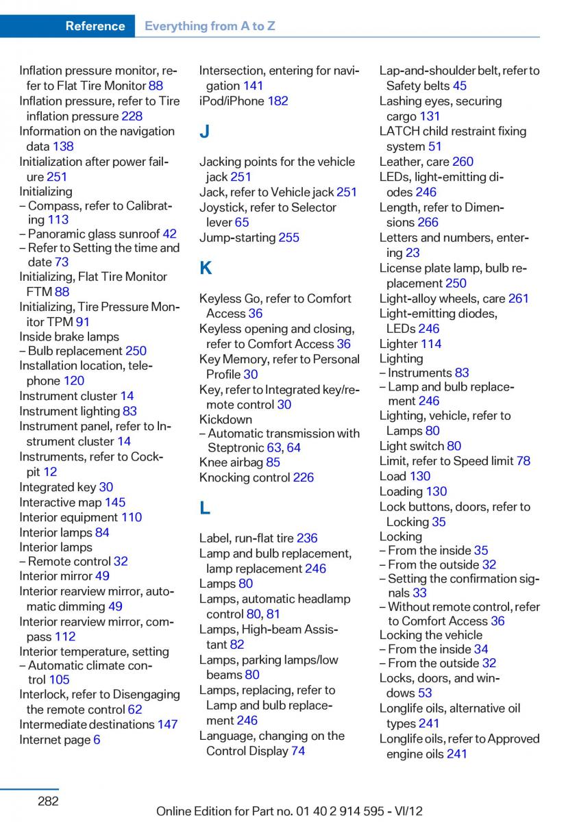 BMW X1 E84 owners manual / page 282