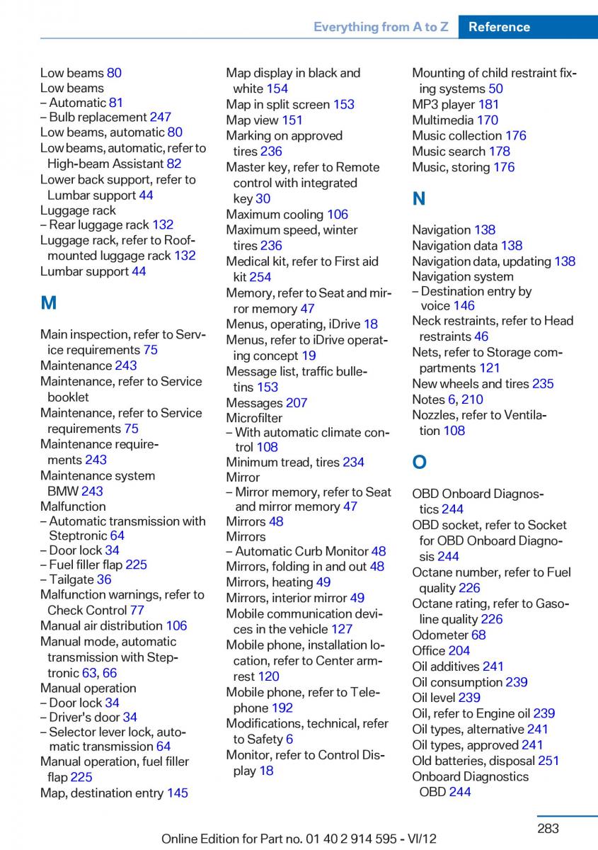 BMW X1 E84 owners manual / page 283