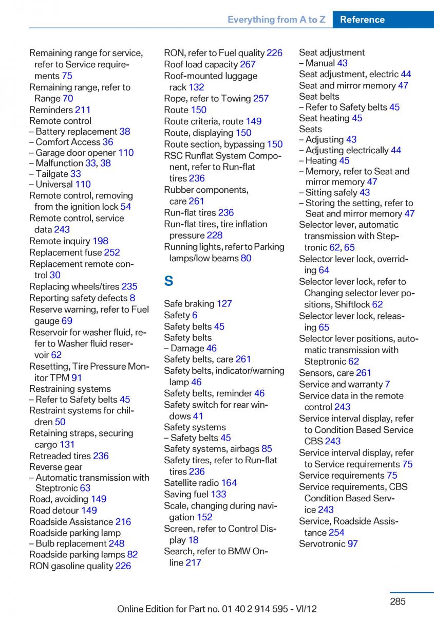 BMW X1 E84 owners manual / page 285