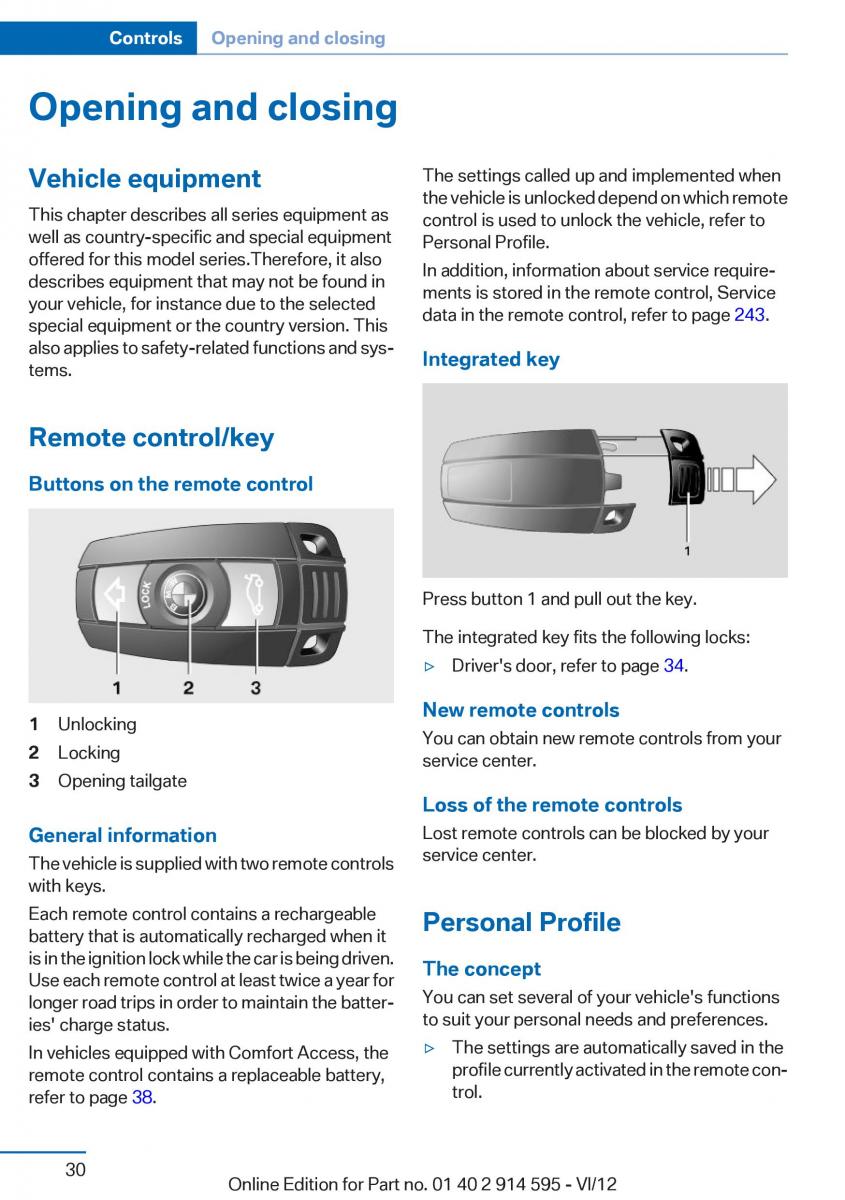 BMW X1 E84 owners manual / page 30