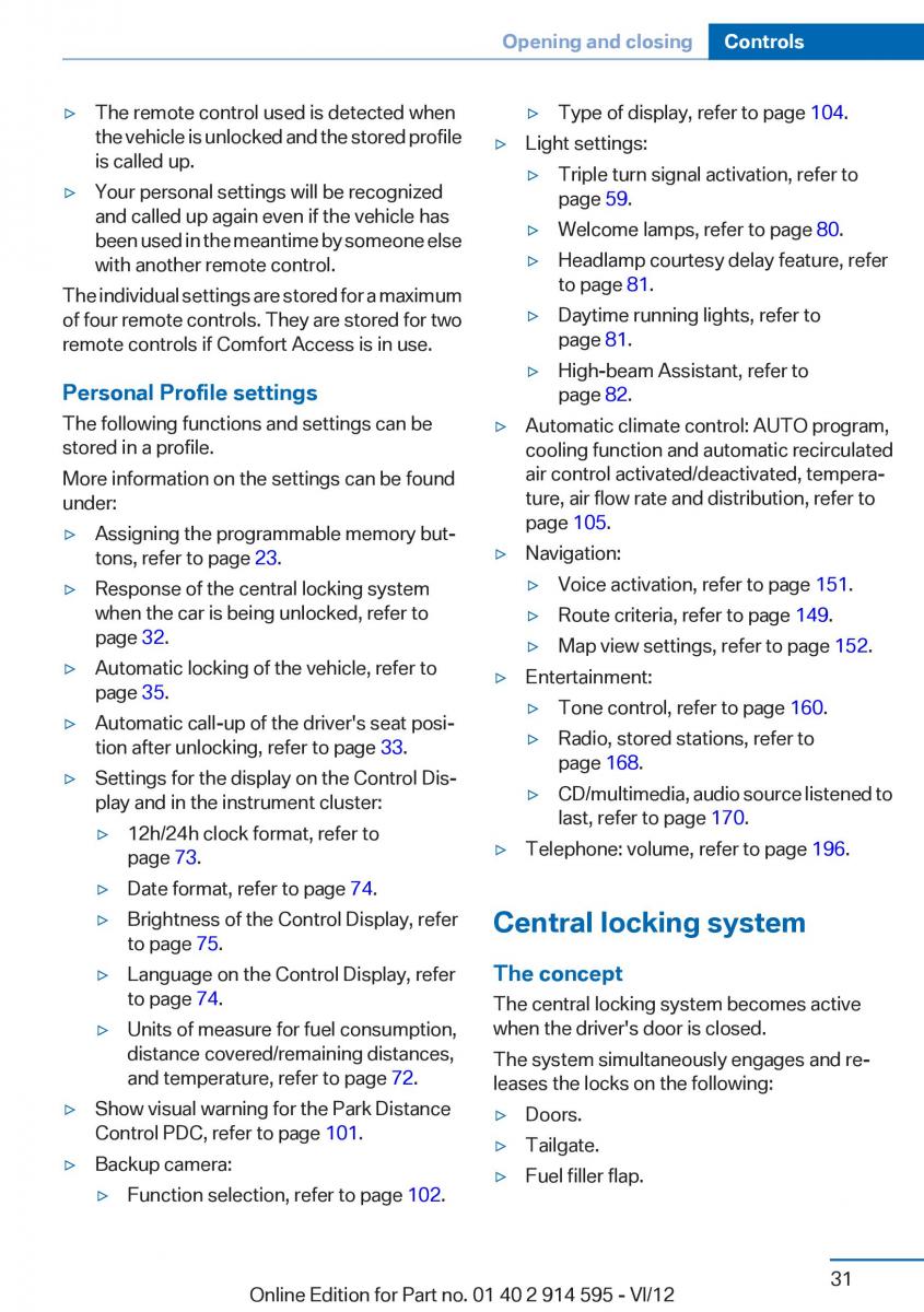 BMW X1 E84 owners manual / page 31