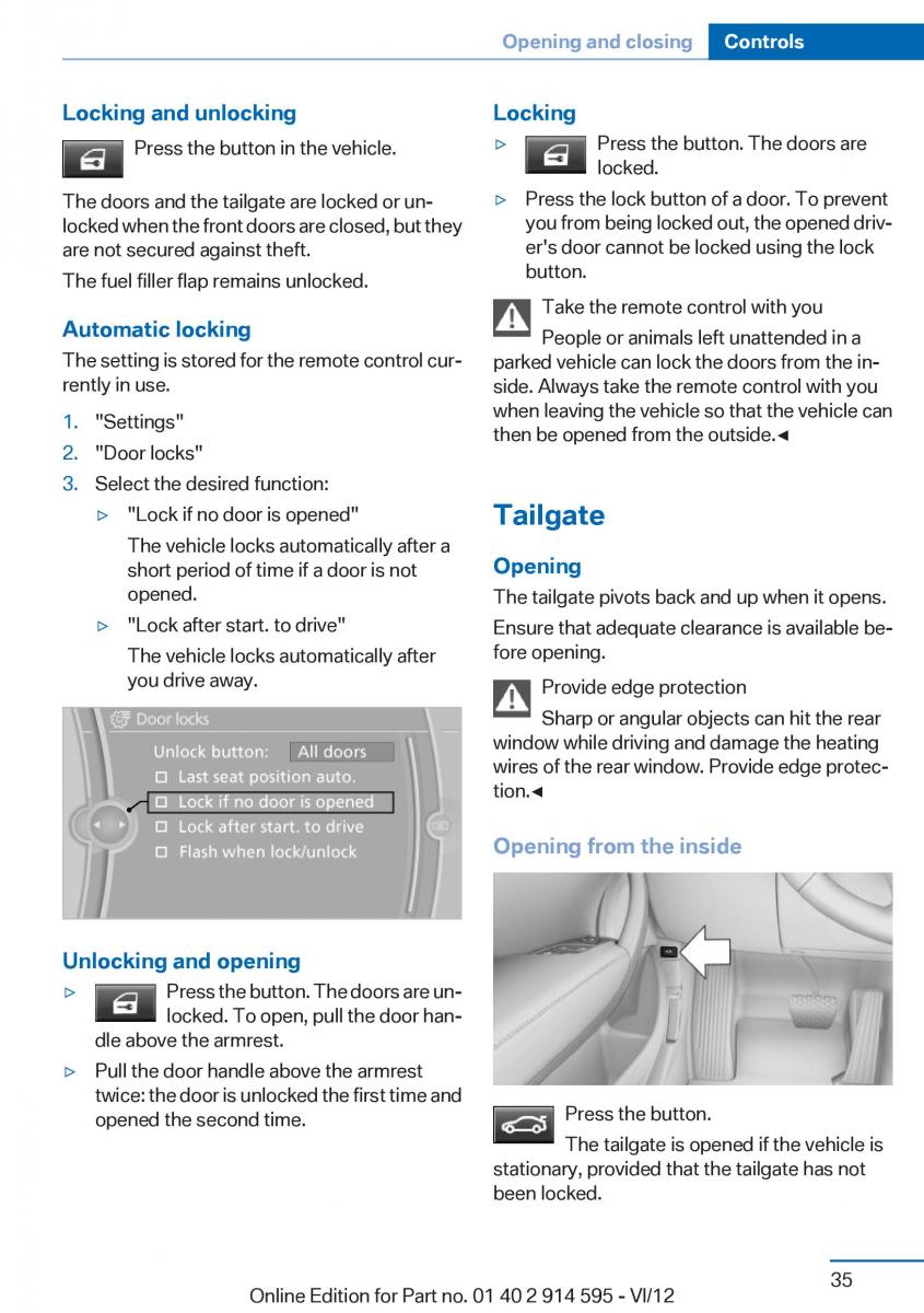 BMW X1 E84 owners manual / page 35