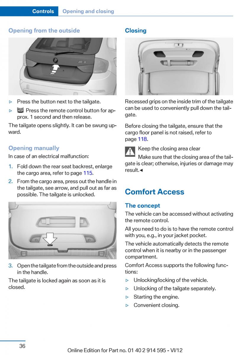 BMW X1 E84 owners manual / page 36