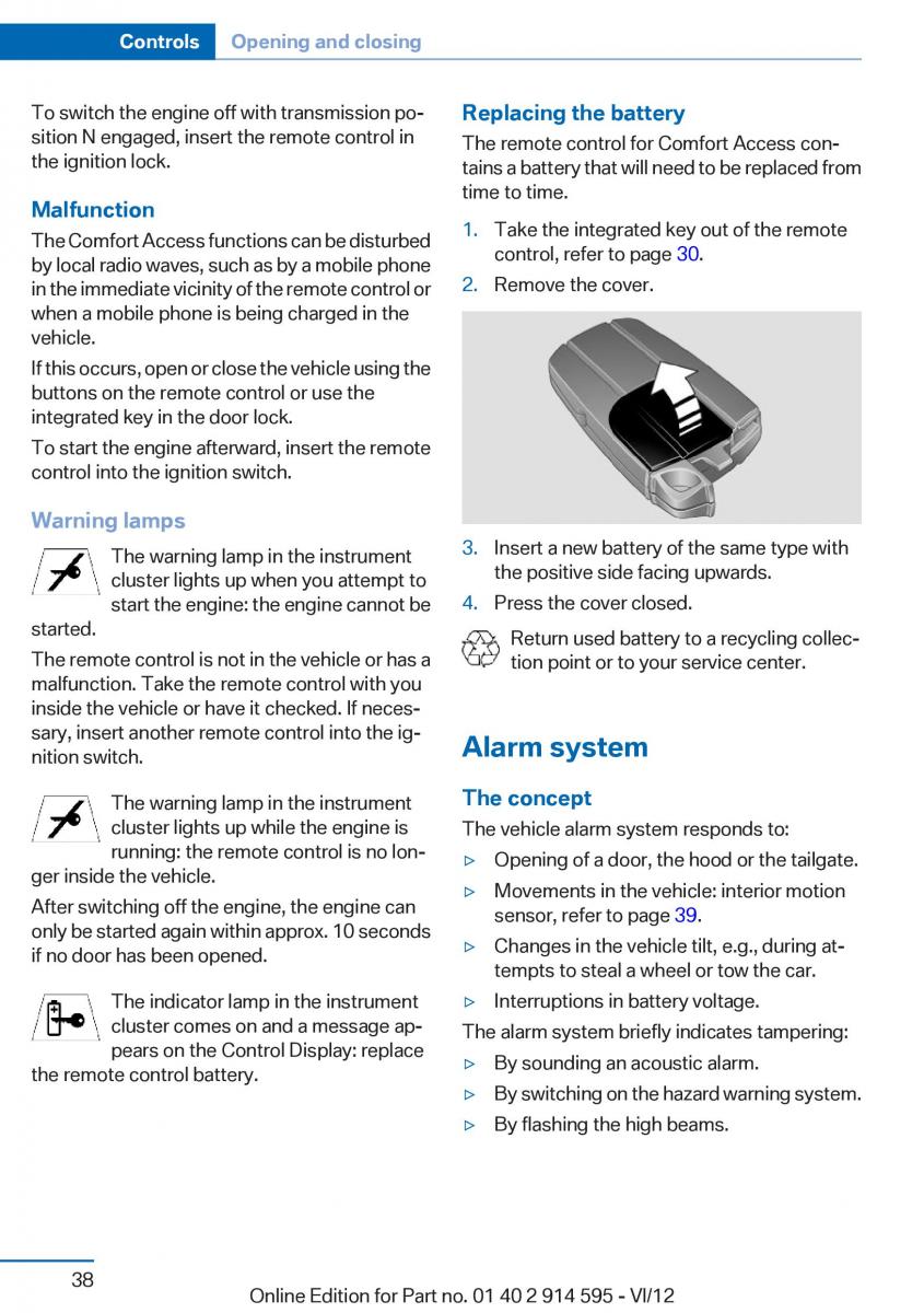 BMW X1 E84 owners manual / page 38