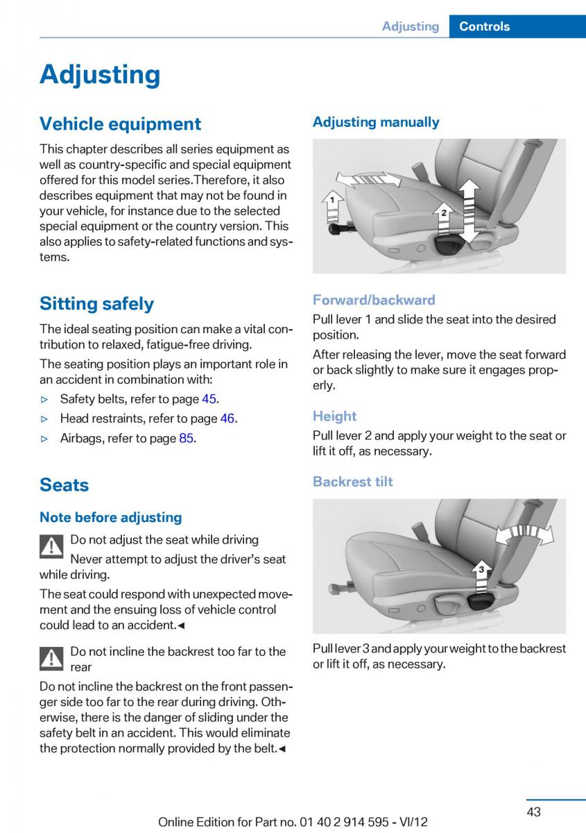 BMW X1 E84 owners manual / page 43