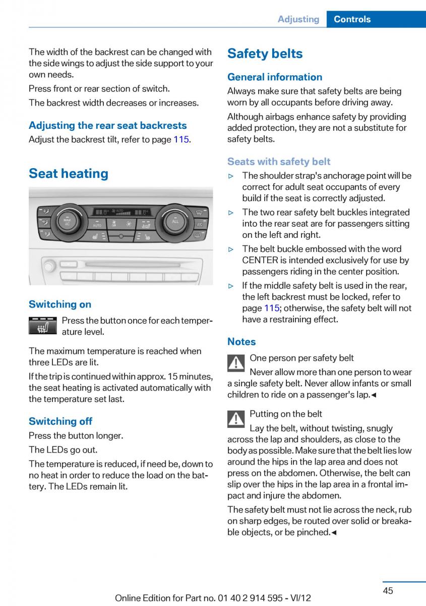 BMW X1 E84 owners manual / page 45