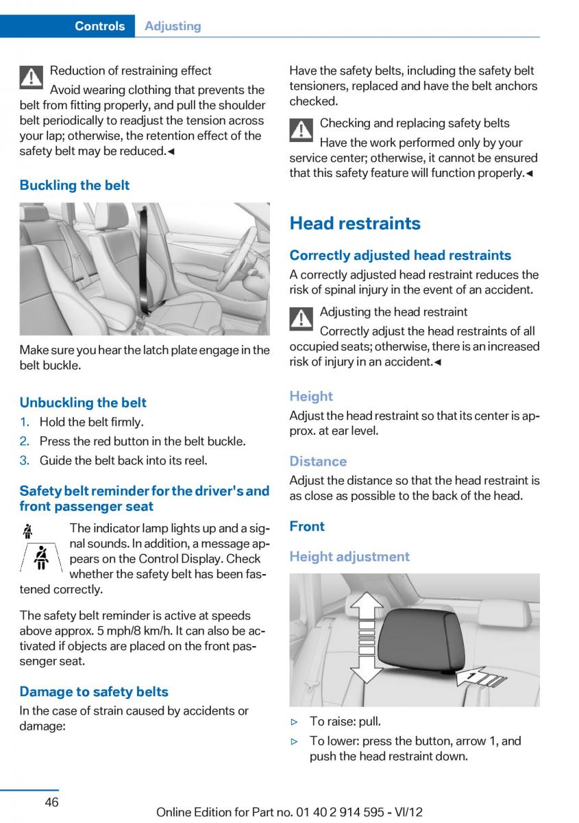 BMW X1 E84 owners manual / page 46