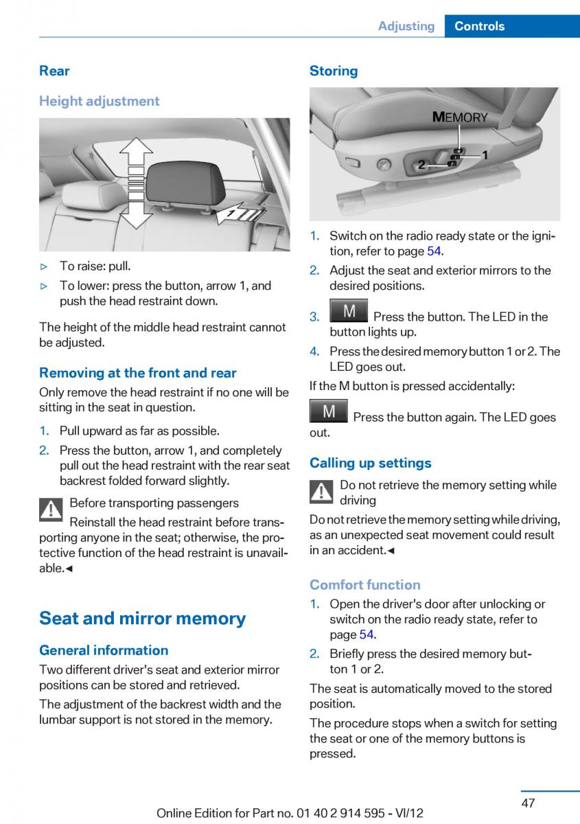 BMW X1 E84 owners manual / page 47