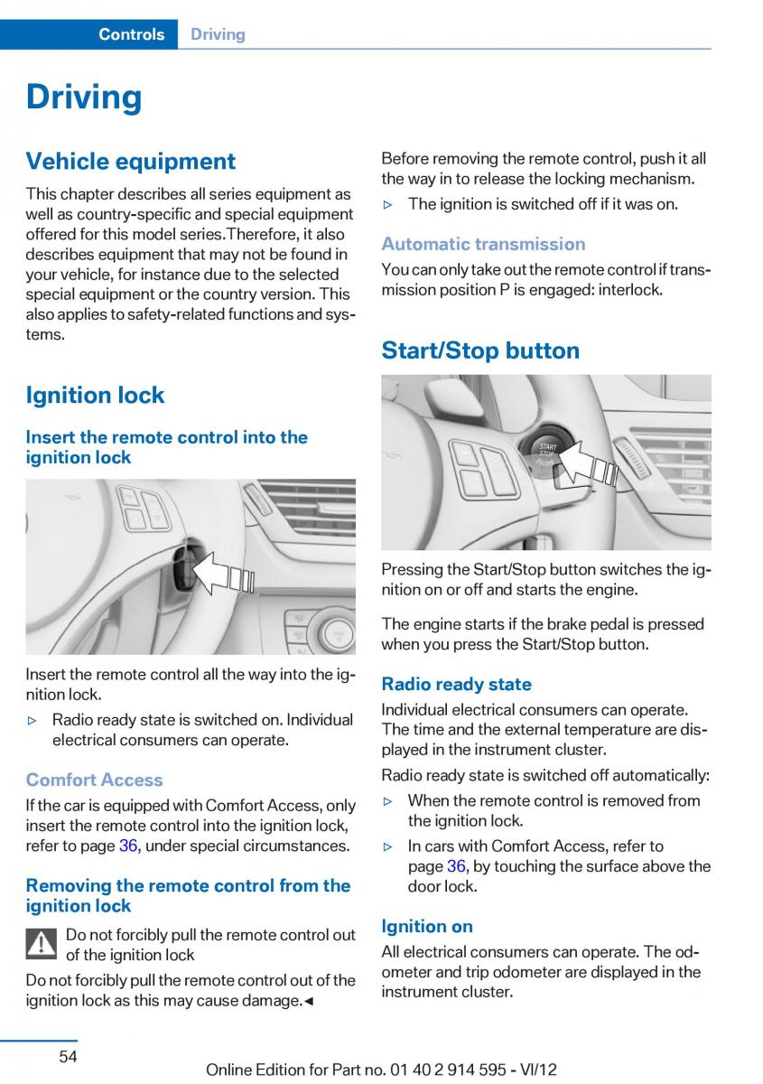 BMW X1 E84 owners manual / page 54