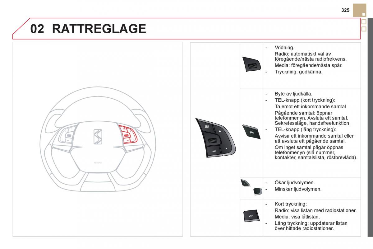 Citroen DS5 instruktionsbok / page 327