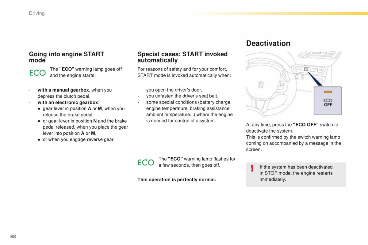 Peugeot 208 owners manual / page 100