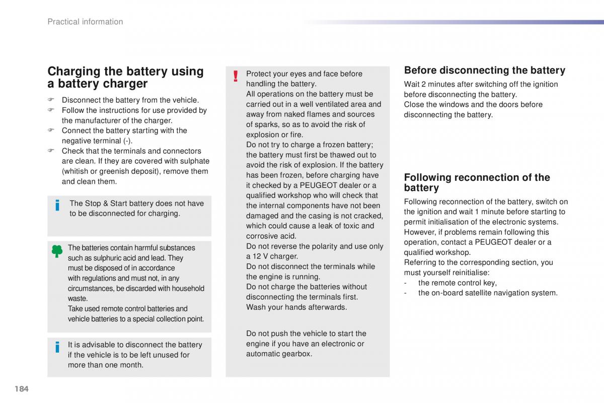 Peugeot 208 owners manual / page 186