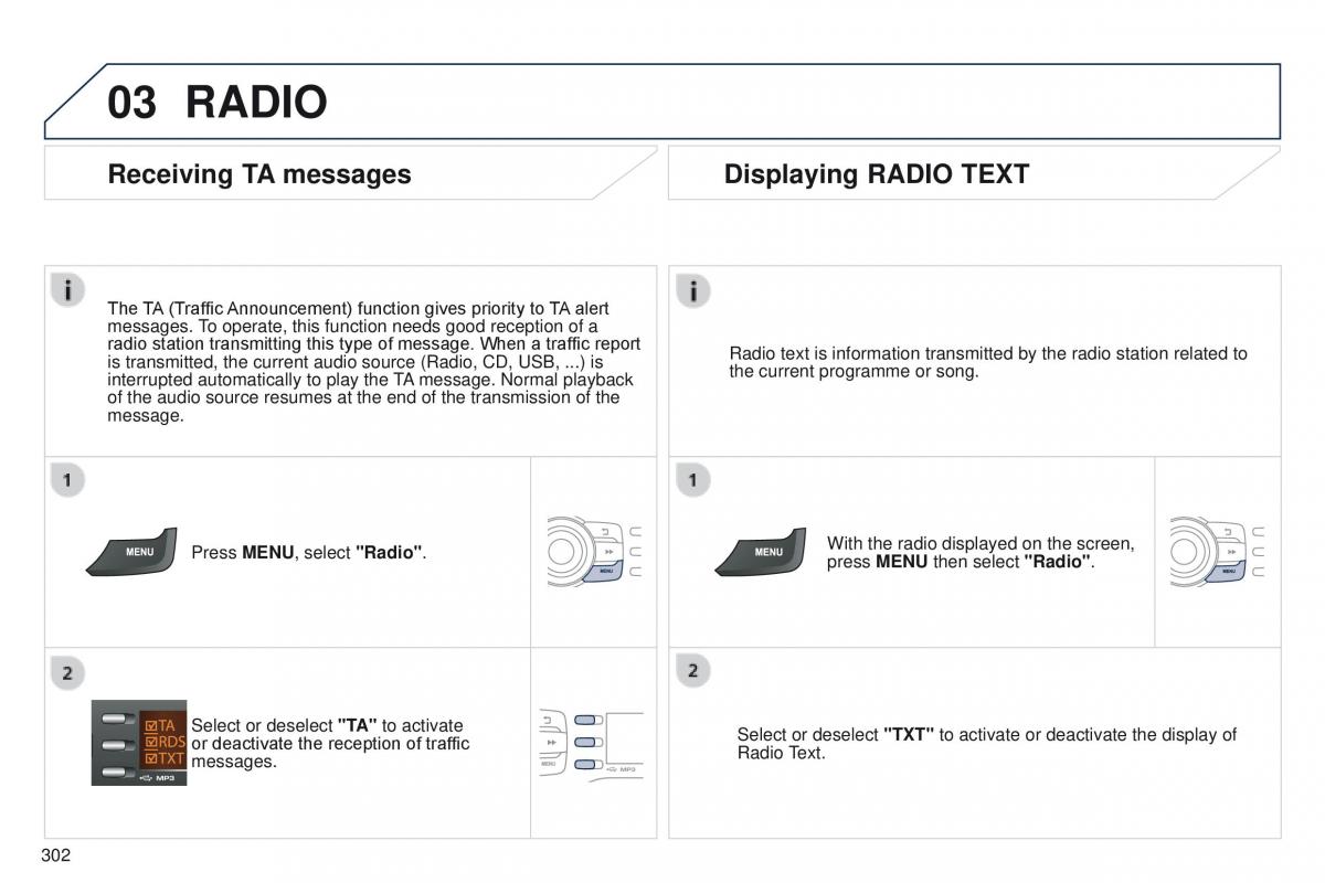 Peugeot 208 owners manual / page 304