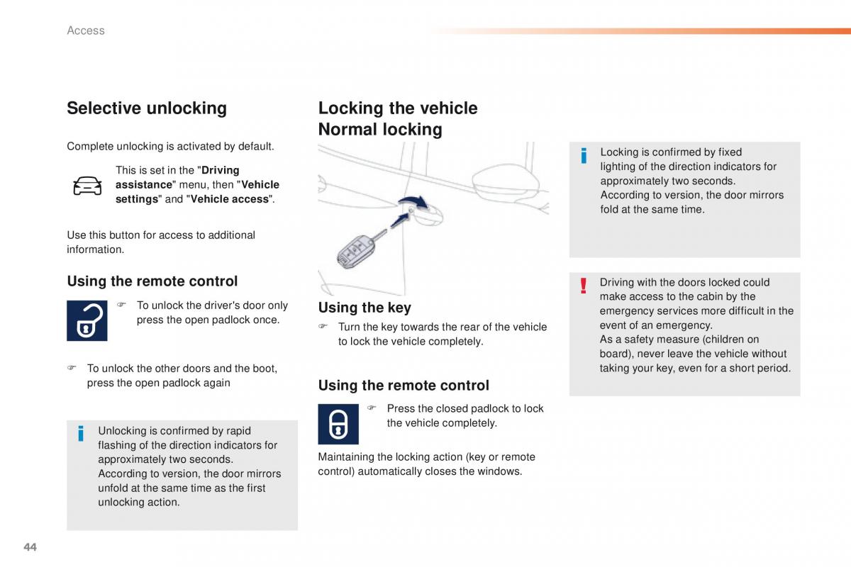 Peugeot 208 owners manual / page 46