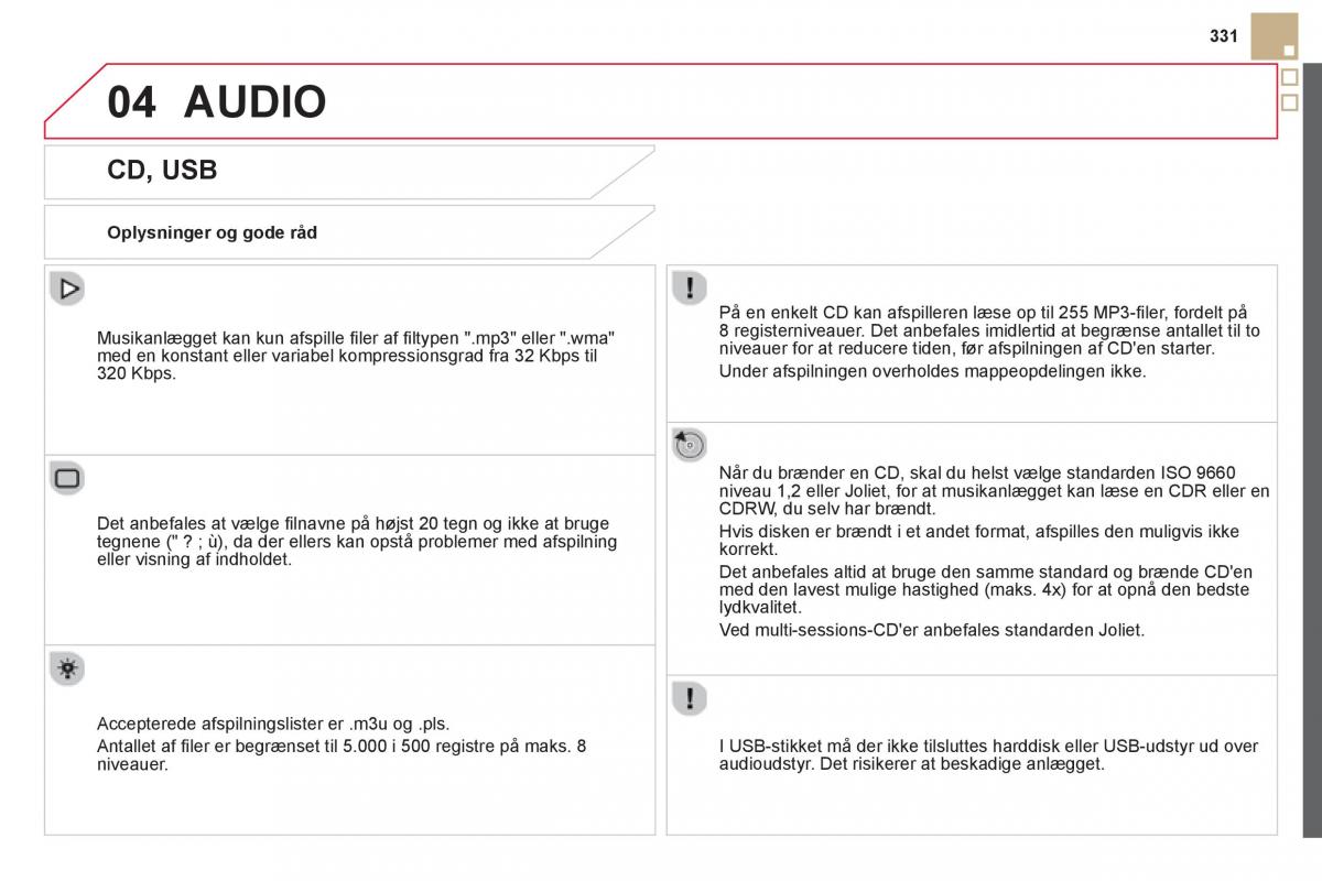 Citroen DS5 Bilens instruktionsbog / page 333