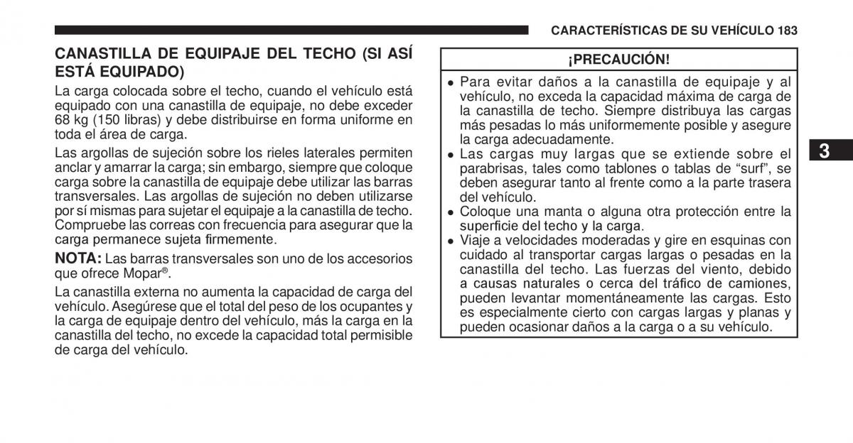 Jeep Cherokee KK manual del propietario / page 184