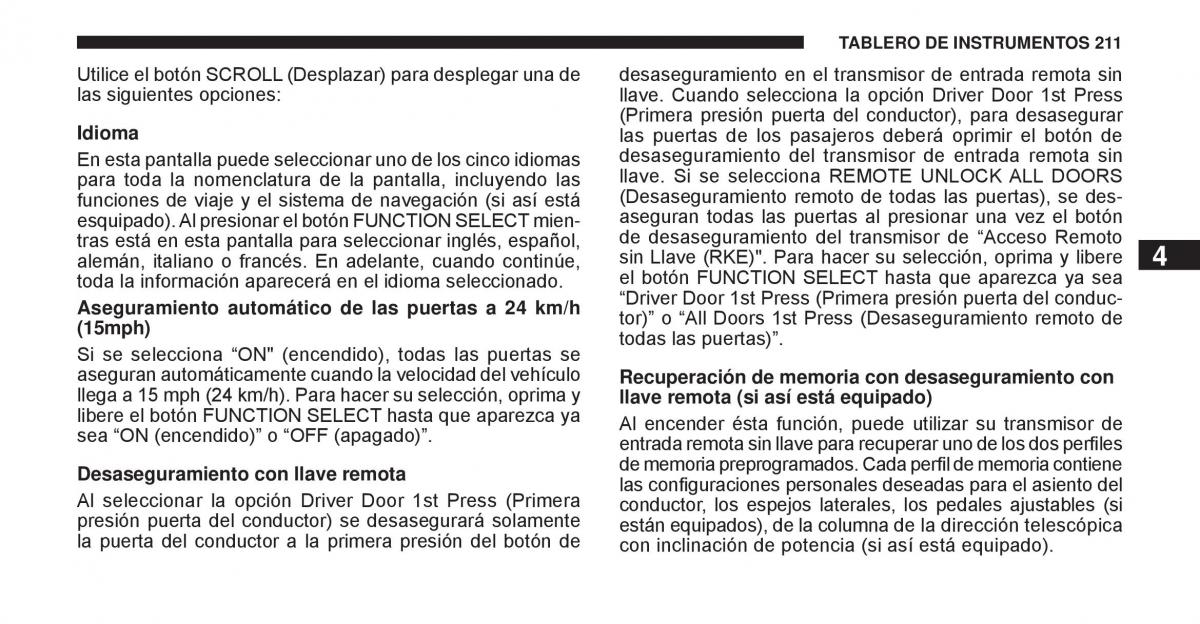 Jeep Cherokee KK manual del propietario / page 212