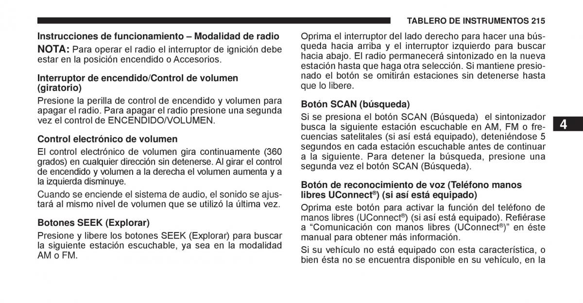 Jeep Cherokee KK manual del propietario / page 216