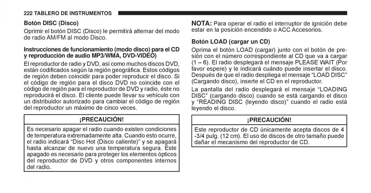 Jeep Cherokee KK manual del propietario / page 223