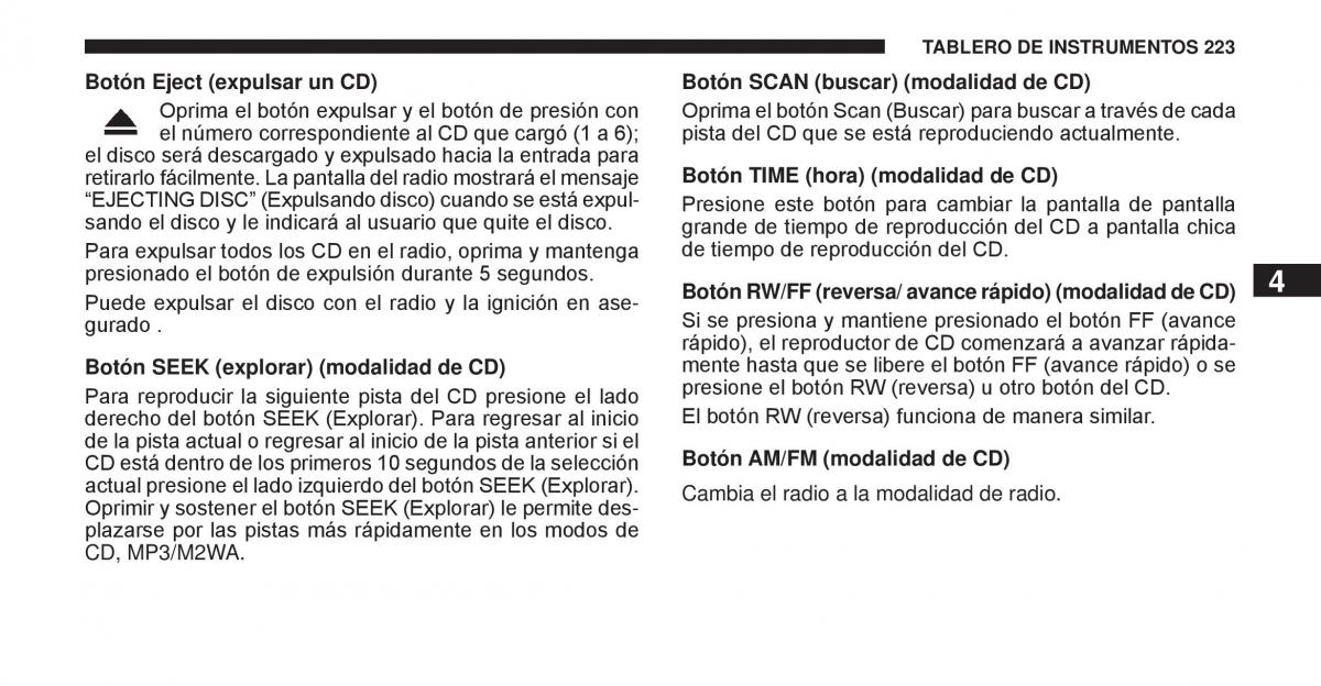 Jeep Cherokee KK manual del propietario / page 224