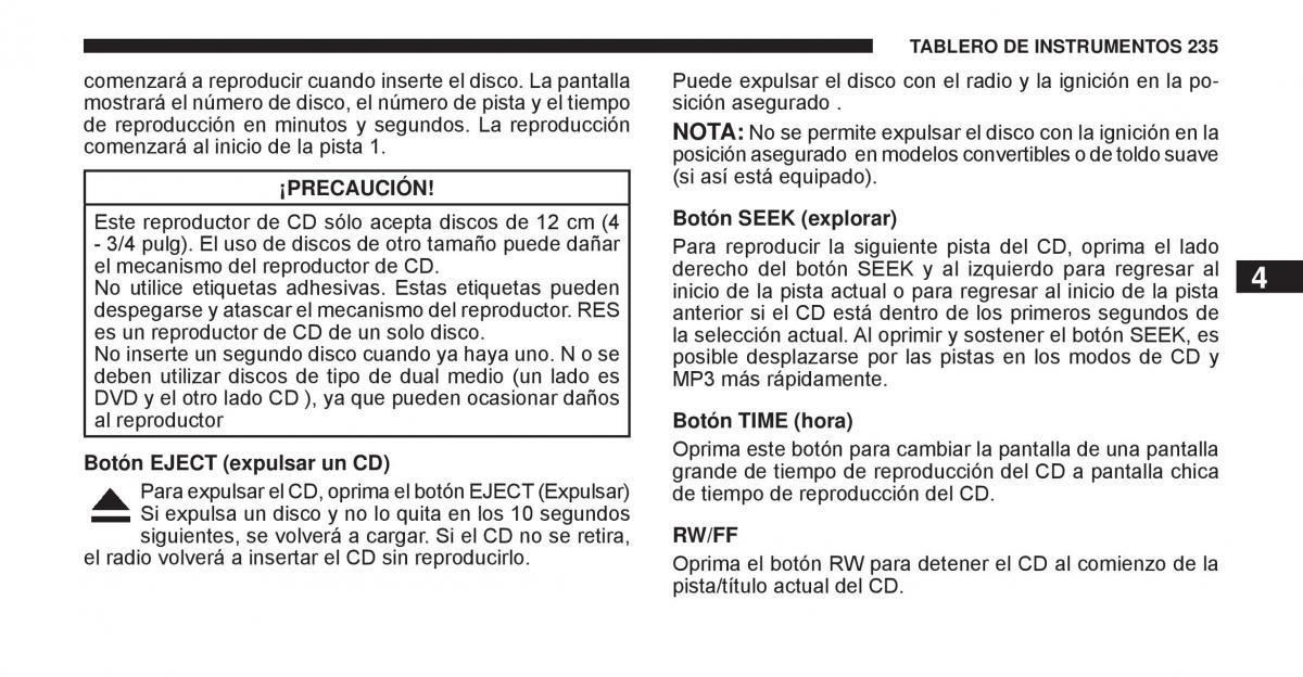 Jeep Cherokee KK manual del propietario / page 236