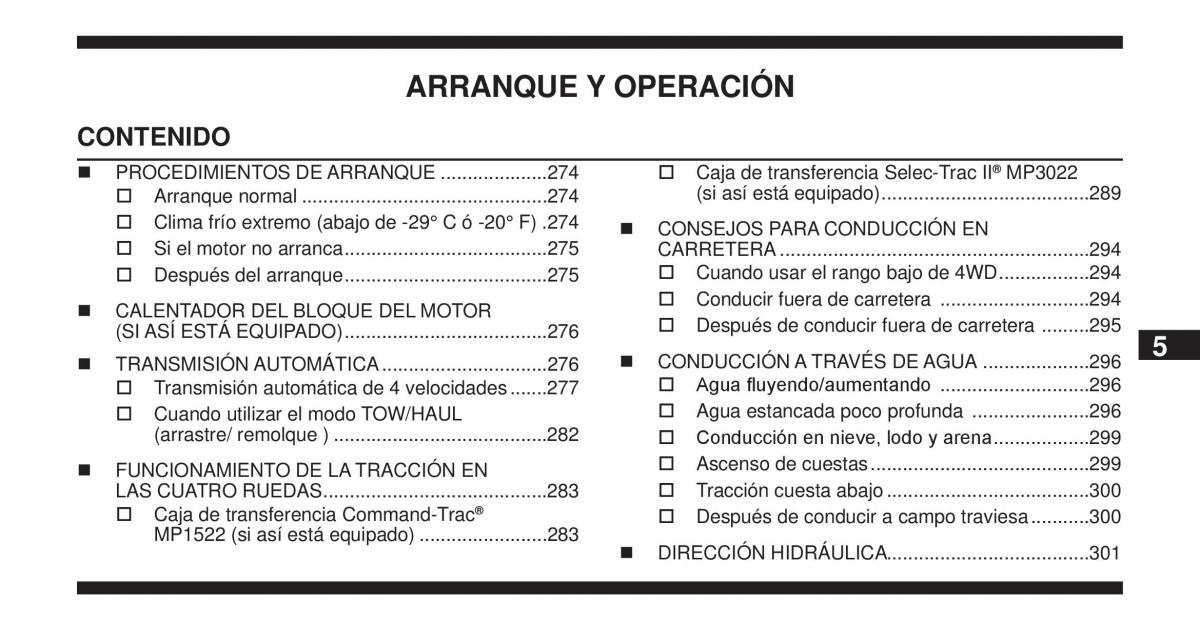 Jeep Cherokee KK manual del propietario / page 272