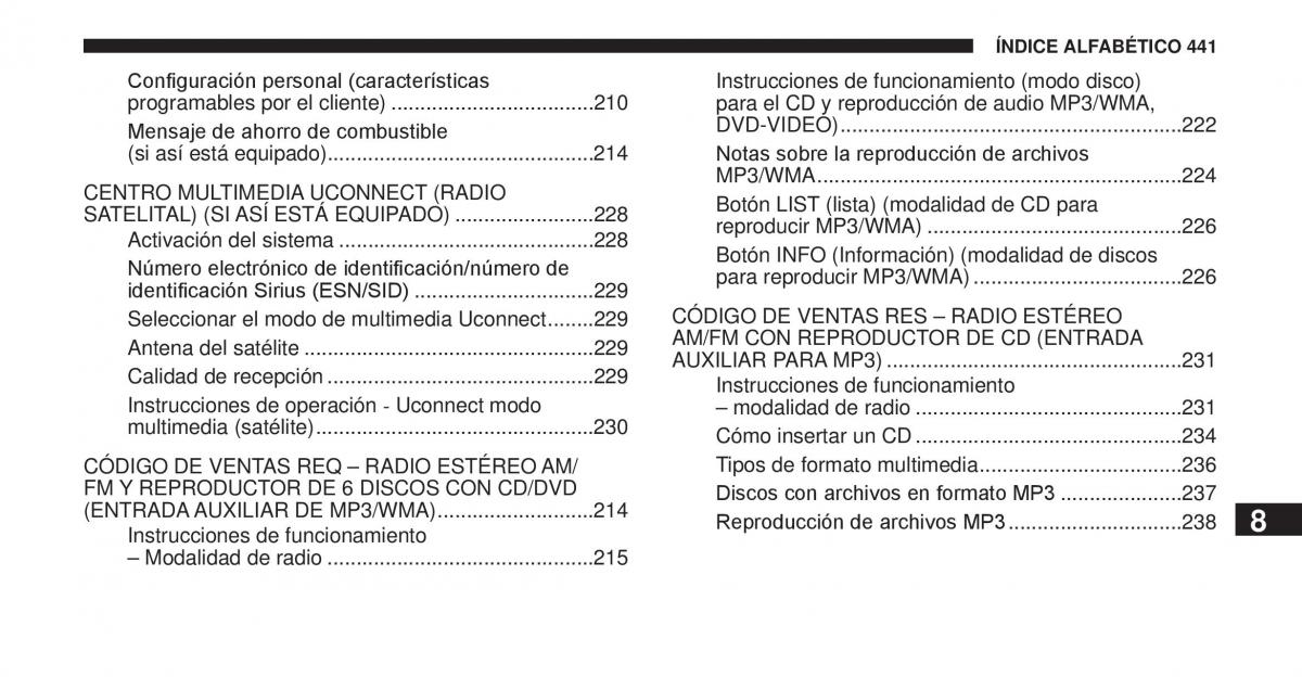 Jeep Cherokee KK manual del propietario / page 442