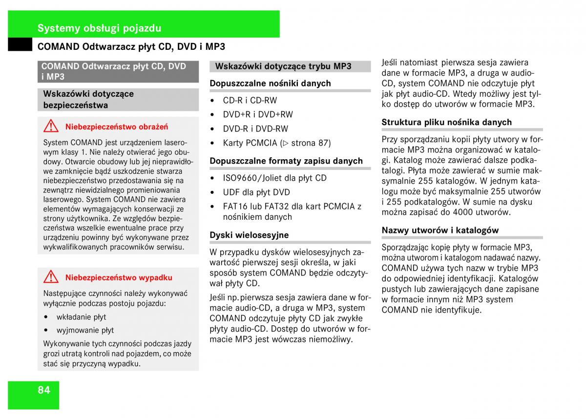 Mercedes Benz S Class W221 instrukcja obslugi / page 86