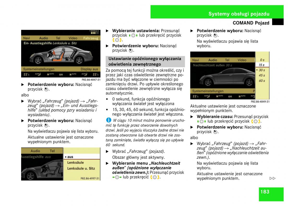 Mercedes Benz S Class W221 instrukcja obslugi / page 185