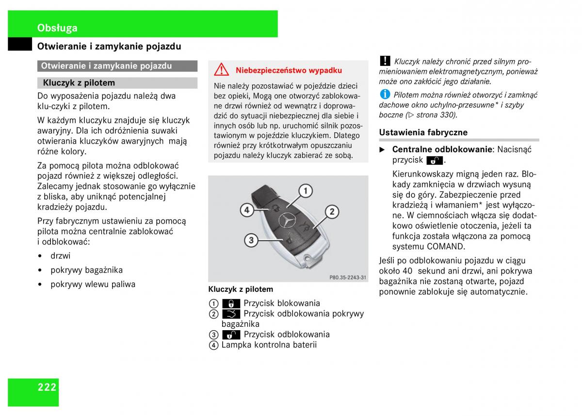 Mercedes Benz S Class W221 instrukcja obslugi / page 224