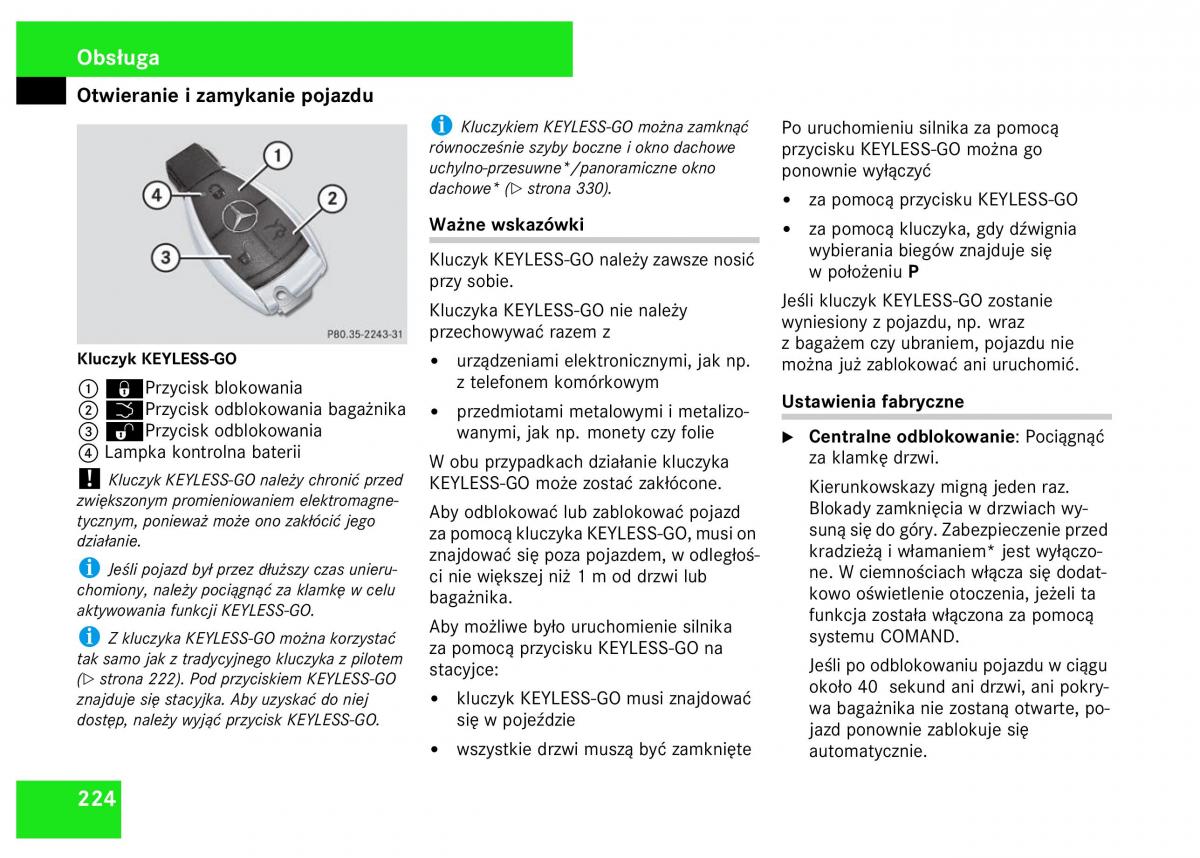 Mercedes Benz S Class W221 instrukcja obslugi / page 226