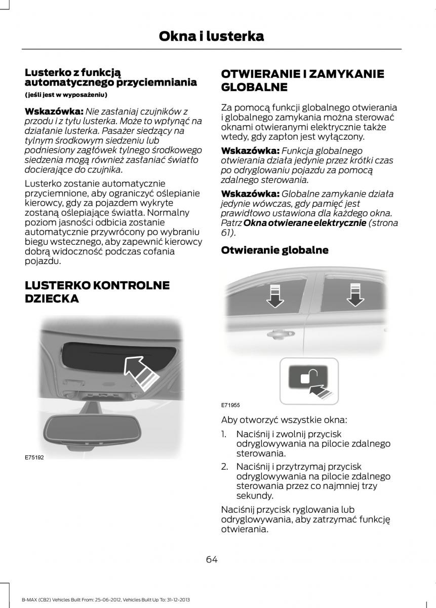 Ford B Max instrukcja obslugi / page 66