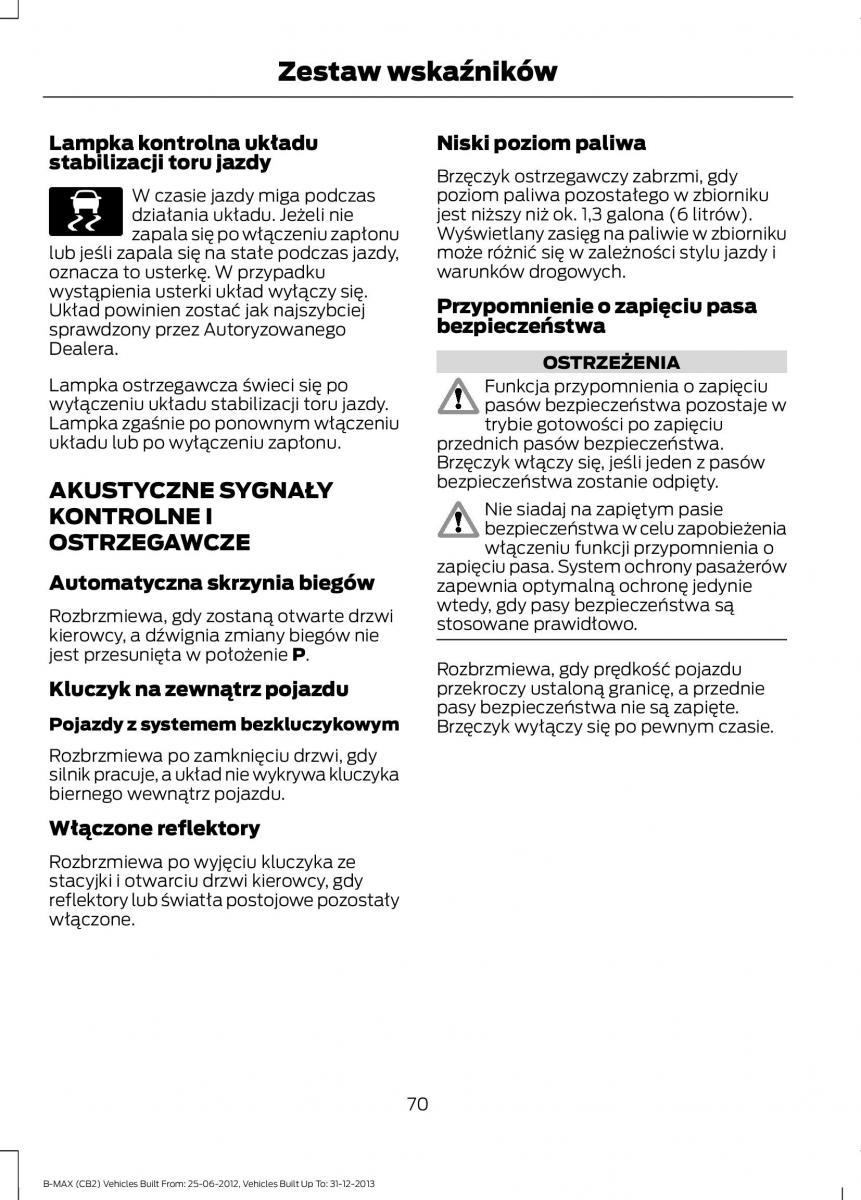 Ford B Max instrukcja obslugi / page 72