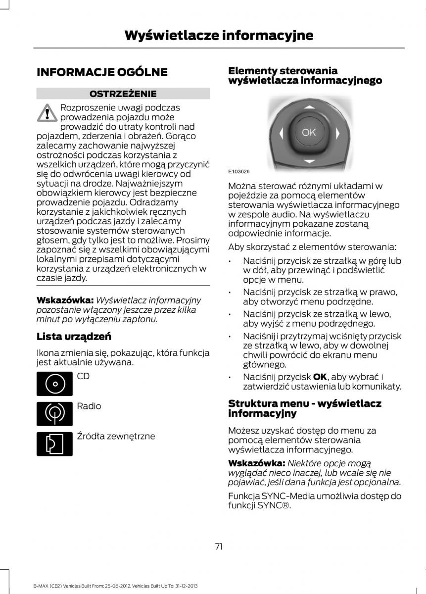 Ford B Max instrukcja obslugi / page 73