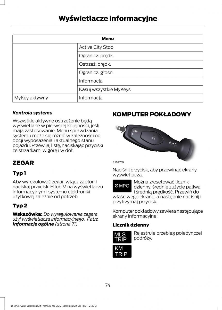 Ford B Max instrukcja obslugi / page 76